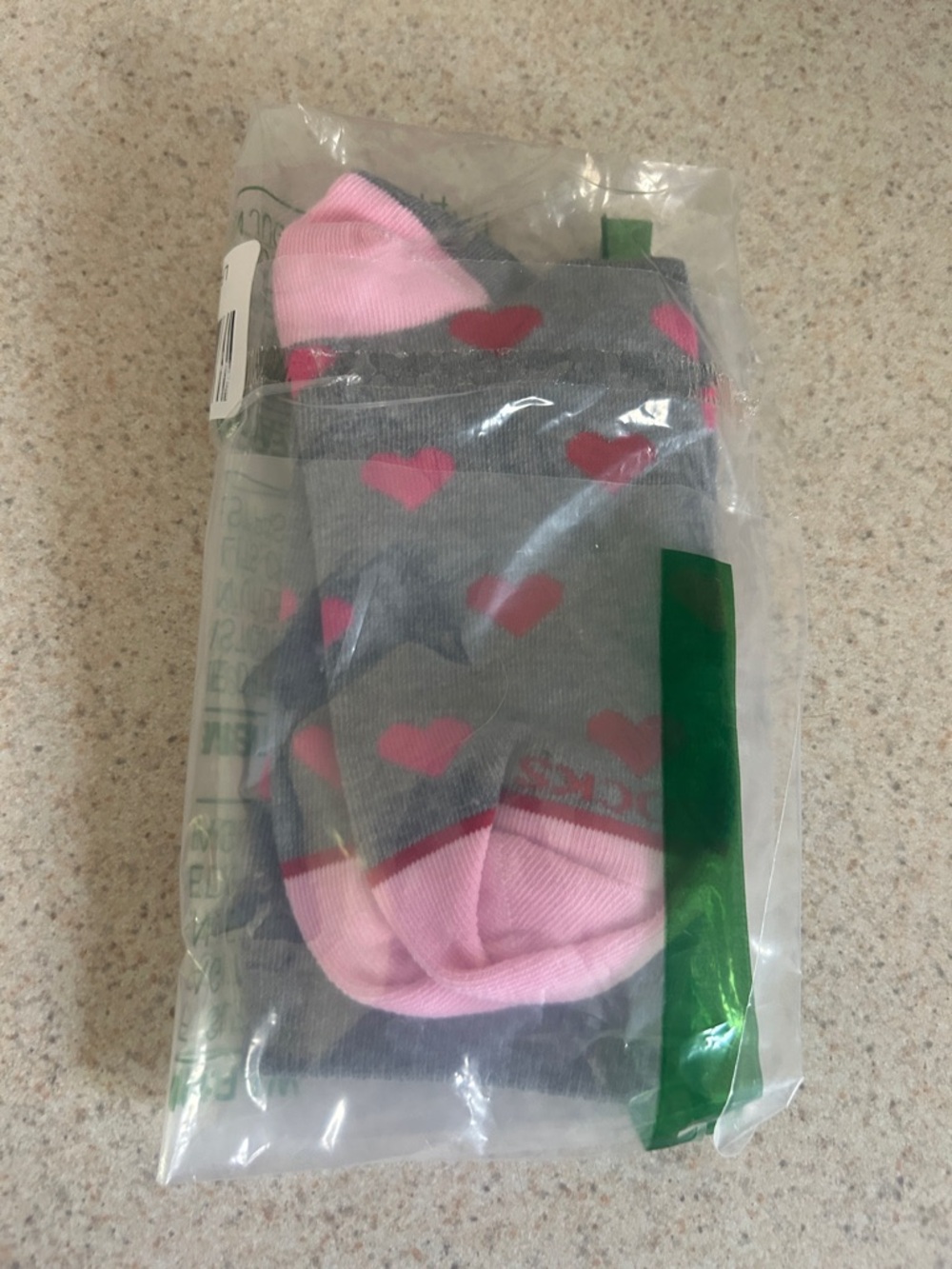 Gray Socks with Pink Hearts and Pink Accents